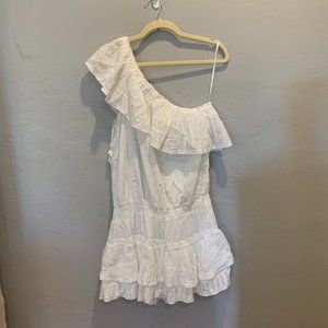 Joie - White Cotton One-Shoulder Ruffled Dress L